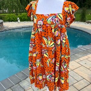 Kourt size small Vibrant Orange Fruit Print Dress
